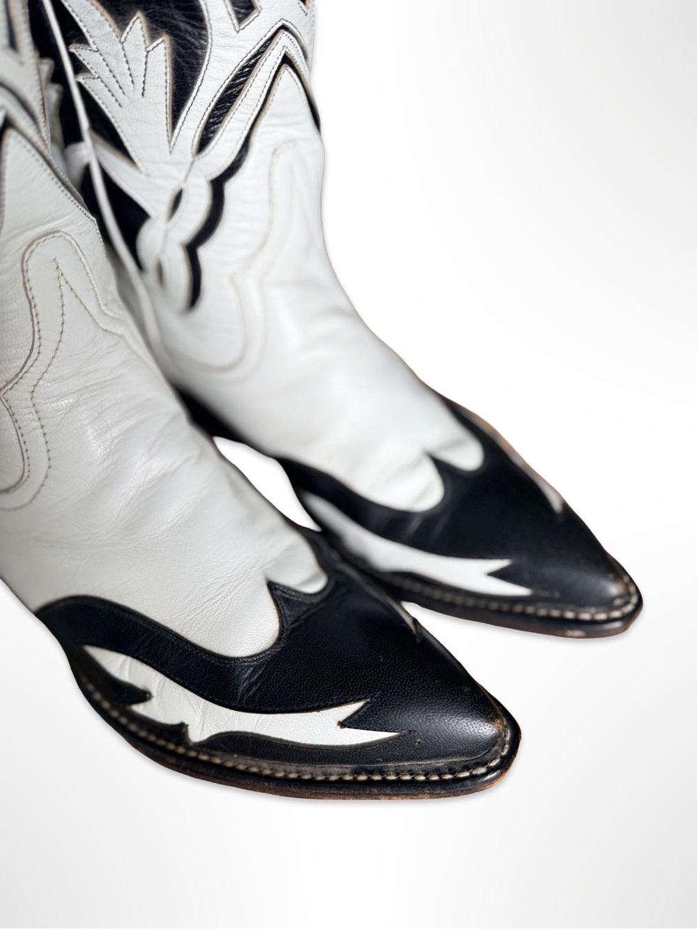 Vintage Custom El Paso Cowboy Boots Black White Floral Inlay Peewee Womens 8.5 - Picture 6 of 10
